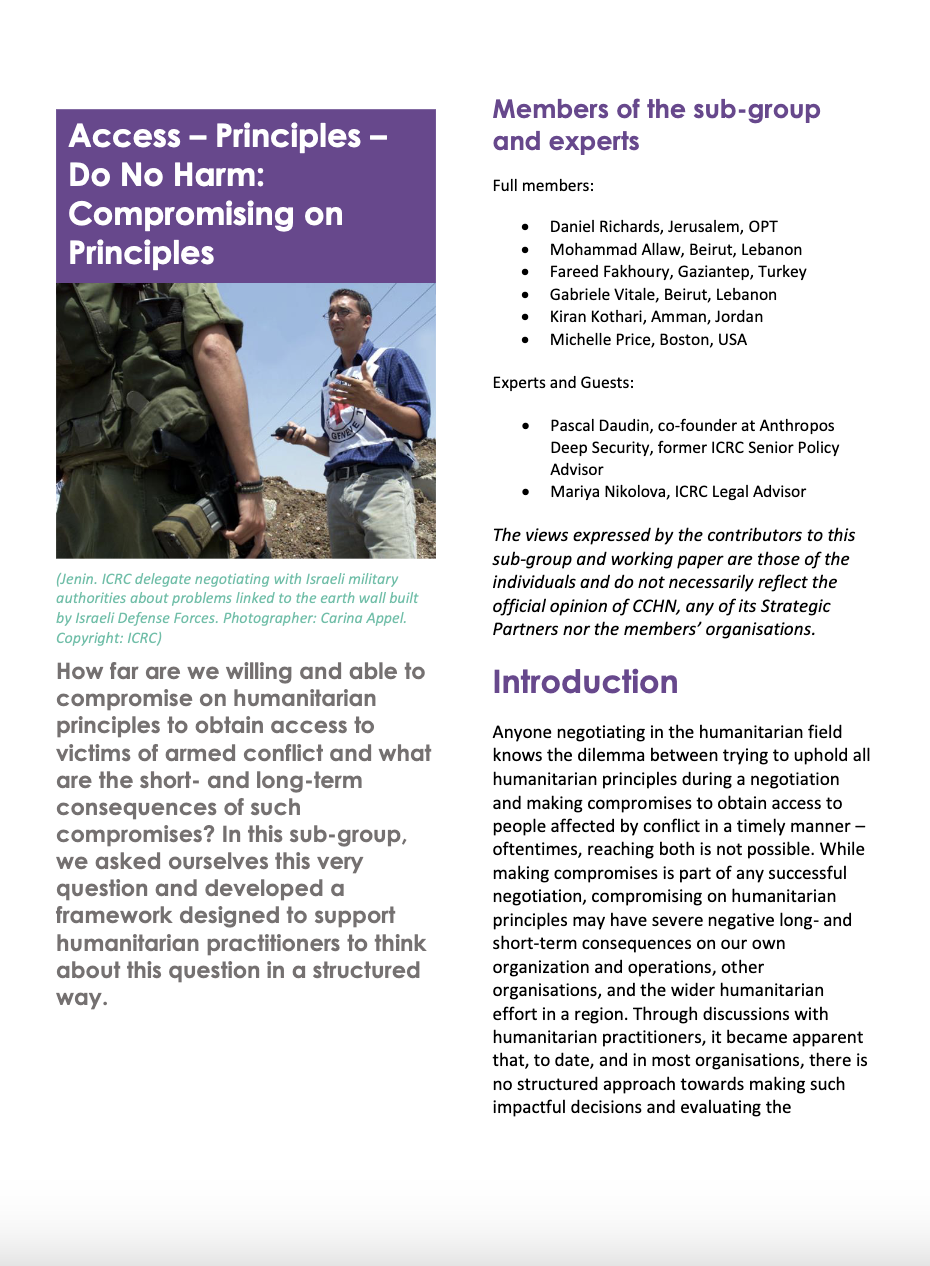 Middle East Think Tank short rapport on compromising humanitarian principles (en anglais)