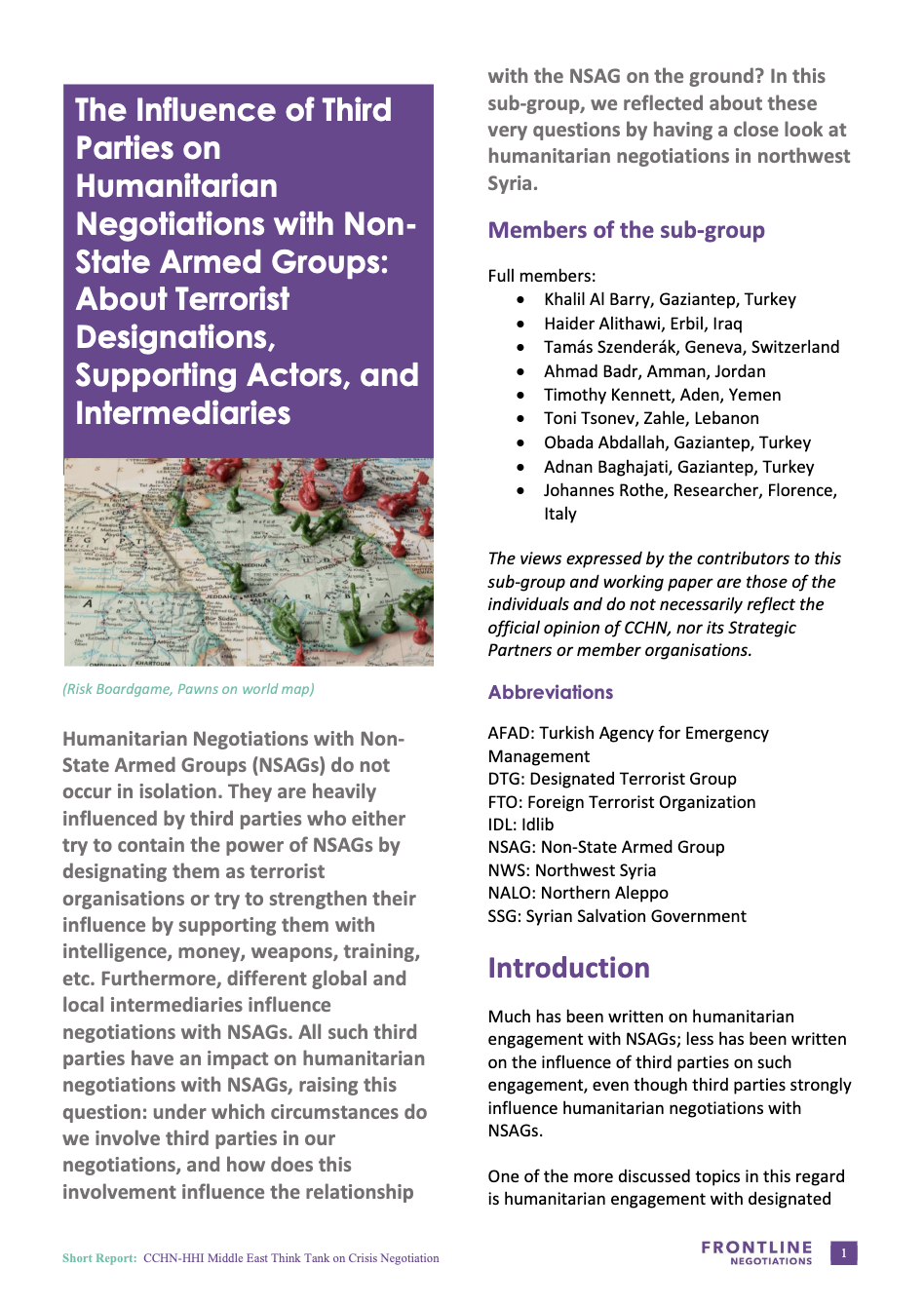 Middle East Think Tank short informe on the influence of third parties in negotiations with non-state armed groups