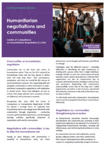 This activity overview provides a summary of the CCHN’s activities around the topic of humanitarian negotiations and communities.