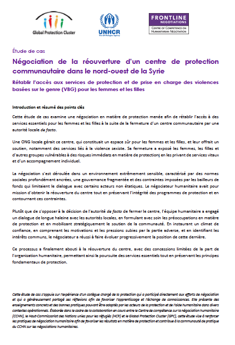 2026_PROT Nego_Case Study 2_FR_cover Étude de cas | Rétablir l’accès aux services de protection et de prise en charge des violences basées sur le genre (VBG)